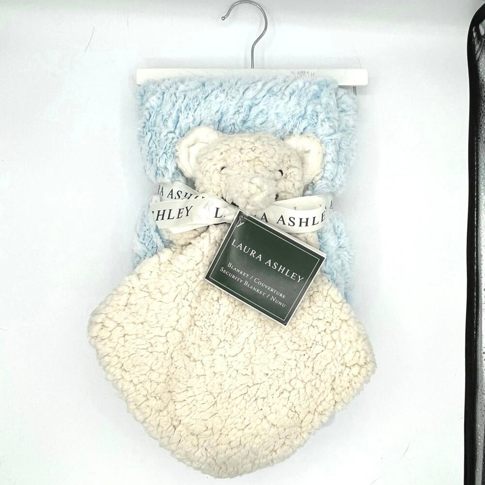 Laura Ashley ZigZag Sherpa Baby Blanket & Elephant Lovey 2-Piece Set NEW